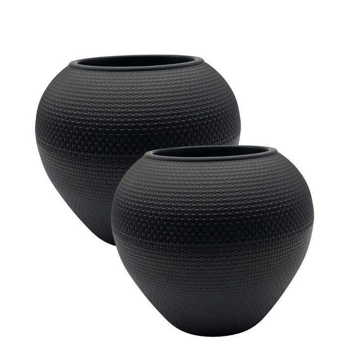 Set 2 Maceteros Plastico Redondo Ovalado Moderno Textura S