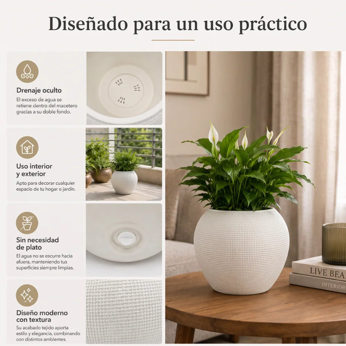 Set 2 Maceteros Plastico Redondo Ovalado Moderno Textura S