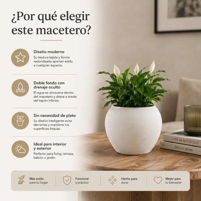 Set 2 Maceteros Plastico Redondo Ovalado Moderno Textura S