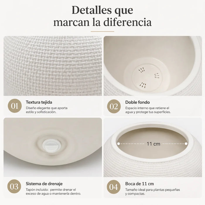 Set 2 Maceteros Plastico Redondo Ovalado Moderno Textura S