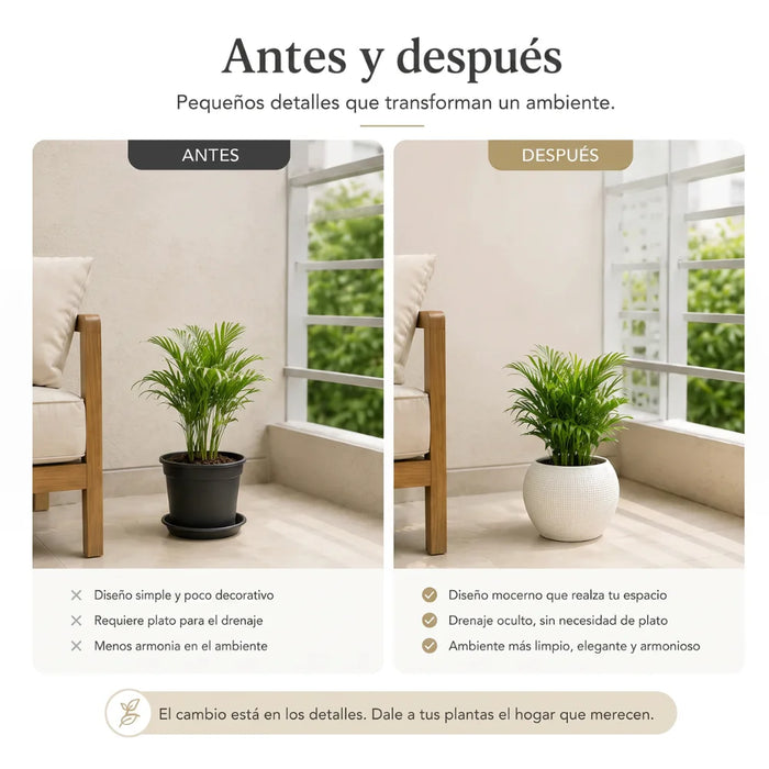 Set 2 Maceteros Plastico Redondo Ovalado Moderno Textura S