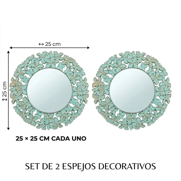 Set 2 Marcos de Espejos Redondos Florales Decorativos Deco