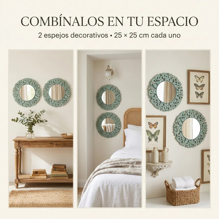 Set 2 Marcos de Espejos Redondos Florales Decorativos Deco