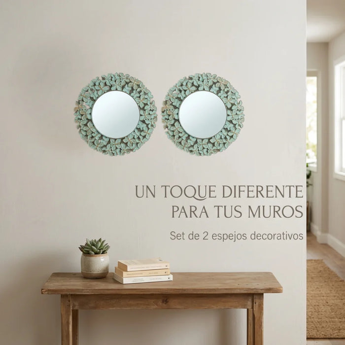 Set 2 Marcos de Espejos Redondos Florales Decorativos Deco