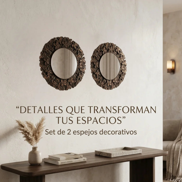 Set 2 Marcos de Espejos Redondos Florales Decorativos Deco