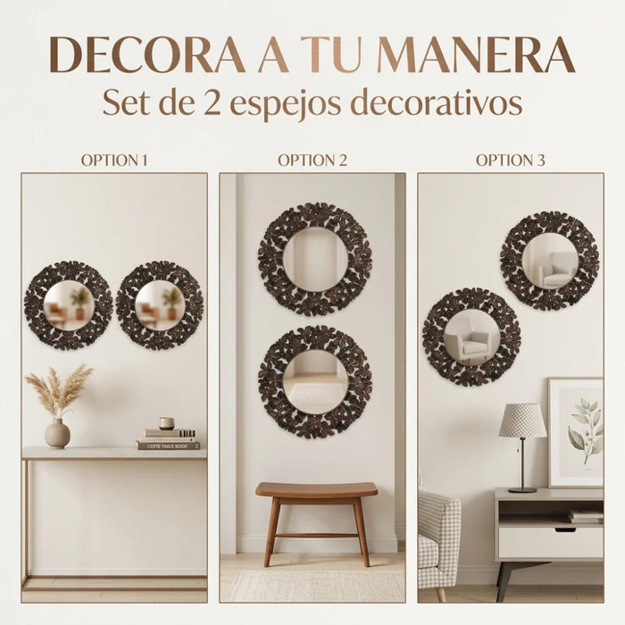 Set 2 Marcos de Espejos Redondos Florales Decorativos Deco
