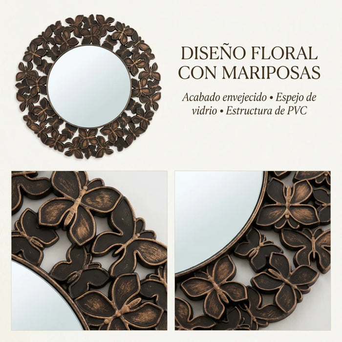 Set 2 Marcos de Espejos Redondos Florales Decorativos Deco