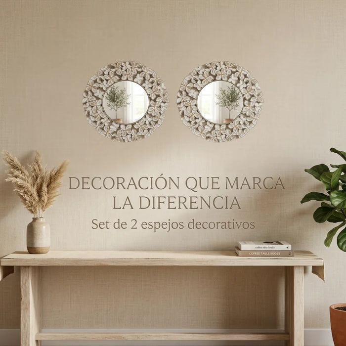 Set 2 Marcos de Espejos Redondos Florales Decorativos Deco