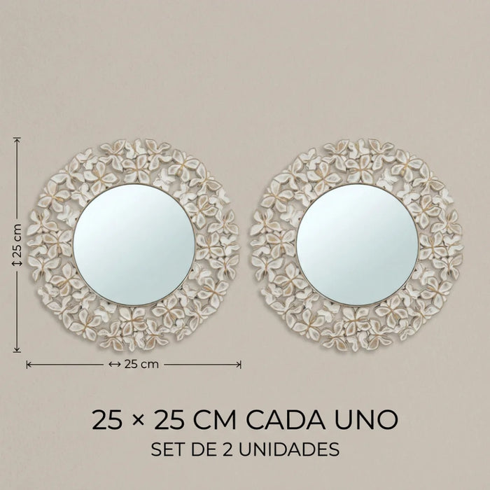 Set 2 Marcos de Espejos Redondos Florales Decorativos Deco