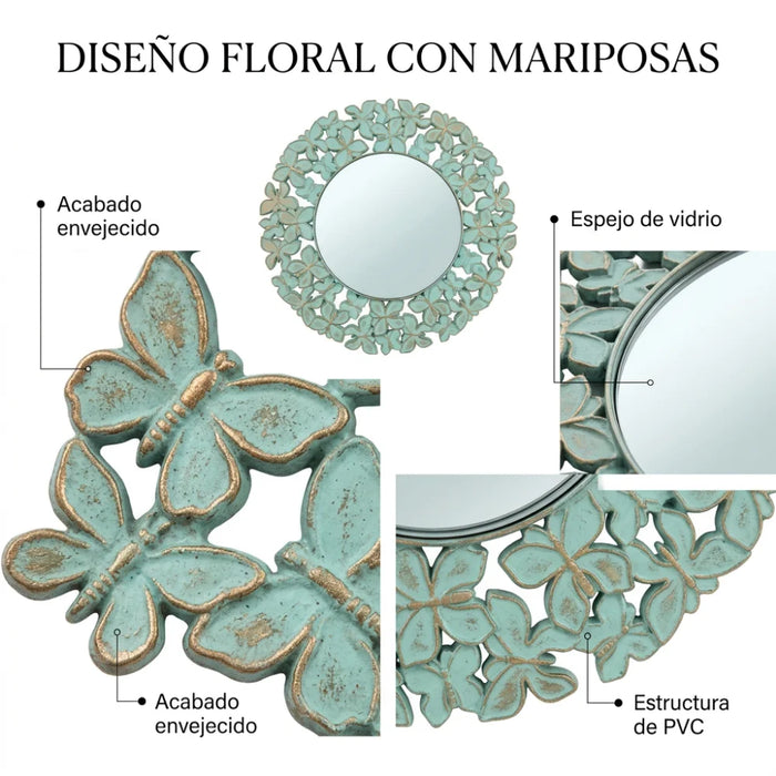 Set 2 Marcos de Espejos Redondos Florales Decorativos Deco