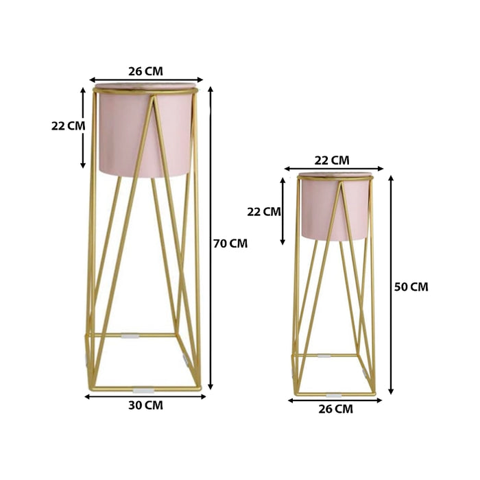 Set 2 Pedestales Porta Macetero Deco Rosado Duo Tamaños