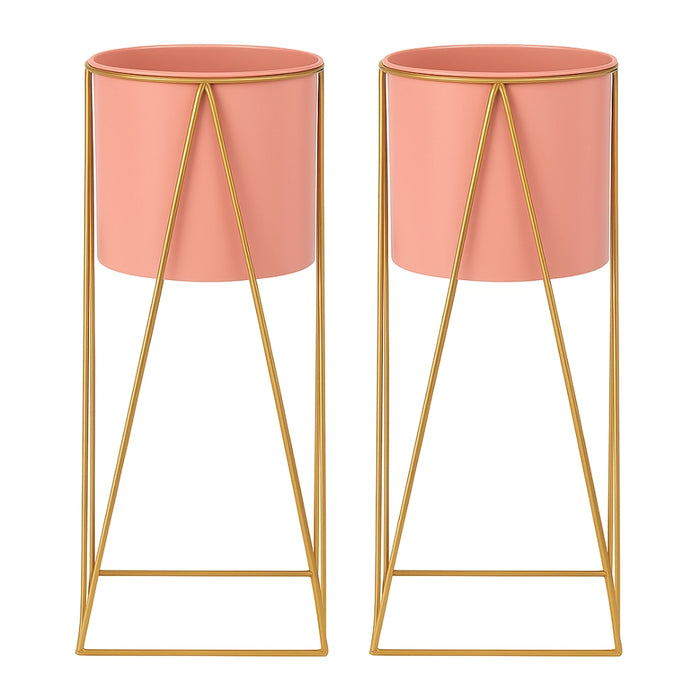 Set 2 Pedestales Porta Macetero Deco Rosado Grandes