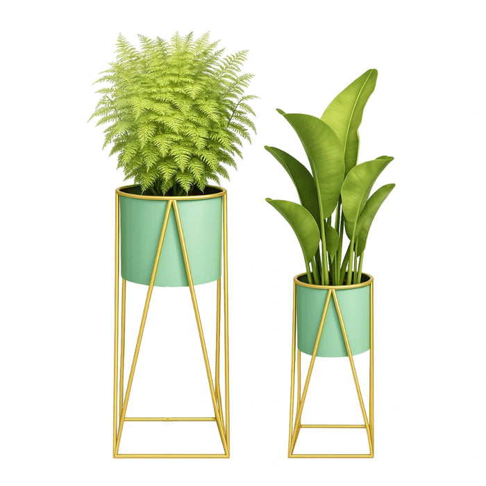Set 2 Pedestales Porta Macetero Deco Verde Agua Duo Tamaños