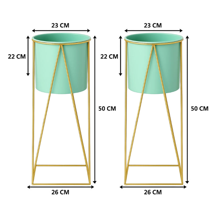Set 2 Pedestales Porta Macetero Deco Verde Agua Medianos