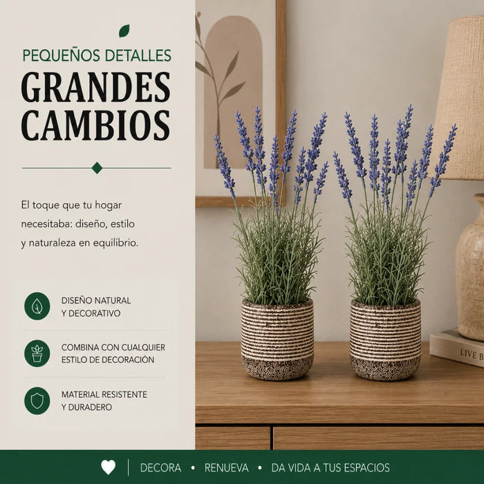 Set 2 Plantas Artificiales Flores Lavanda Decoracion Hogar