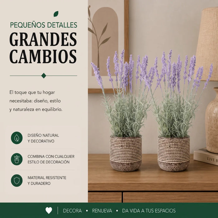 Set 2 Plantas Artificiales Flores Lavanda Decoracion Hogar
