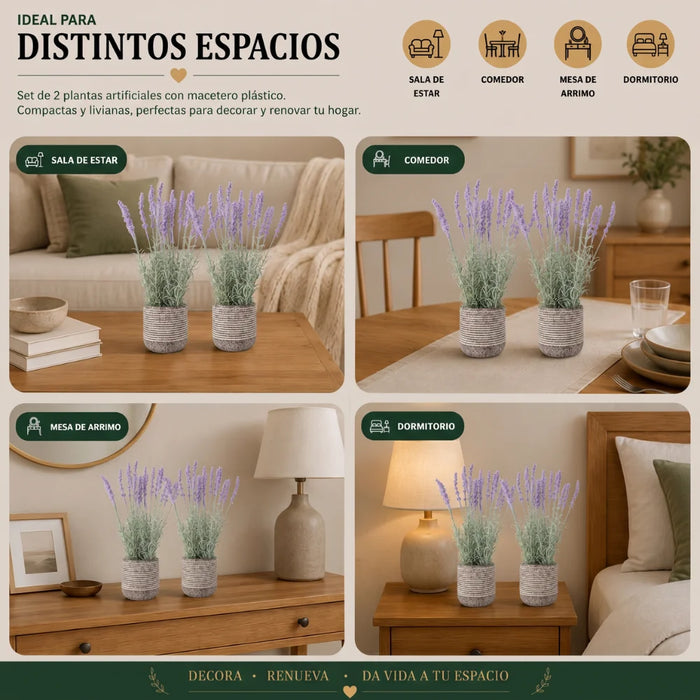 Set 2 Plantas Artificiales Flores Lavanda Decoracion Hogar