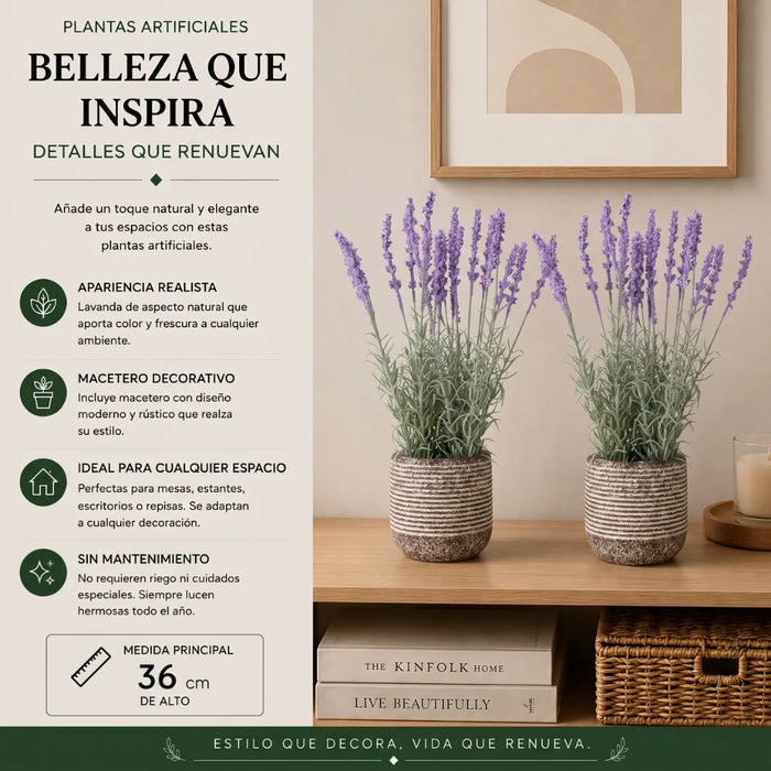 Set 2 Plantas Artificiales Flores Lavanda Decoracion Hogar
