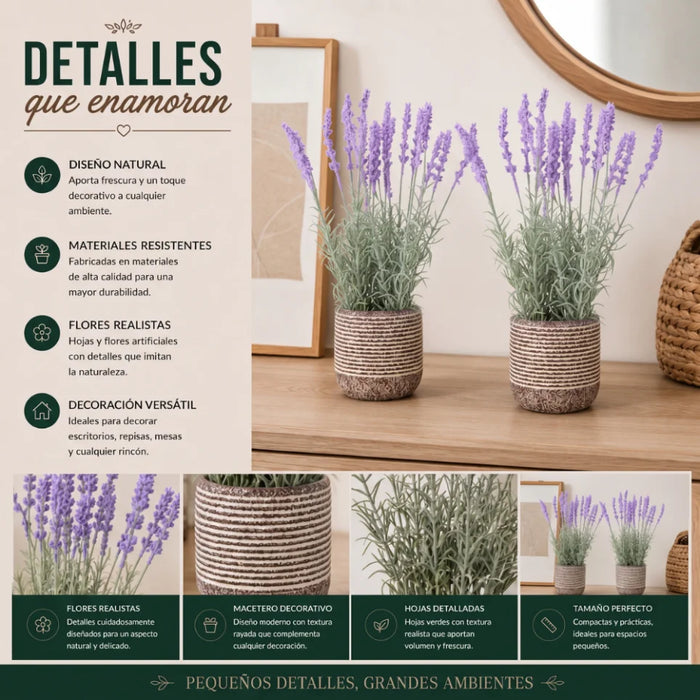 Set 2 Plantas Artificiales Flores Lavanda Decoracion Hogar