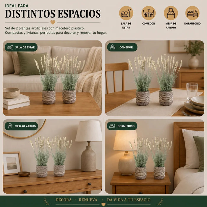 Set 2 Plantas Artificiales Flores Lavanda Decoracion Hogar