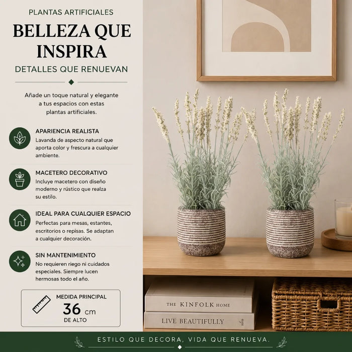 Set 2 Plantas Artificiales Flores Lavanda Decoracion Hogar