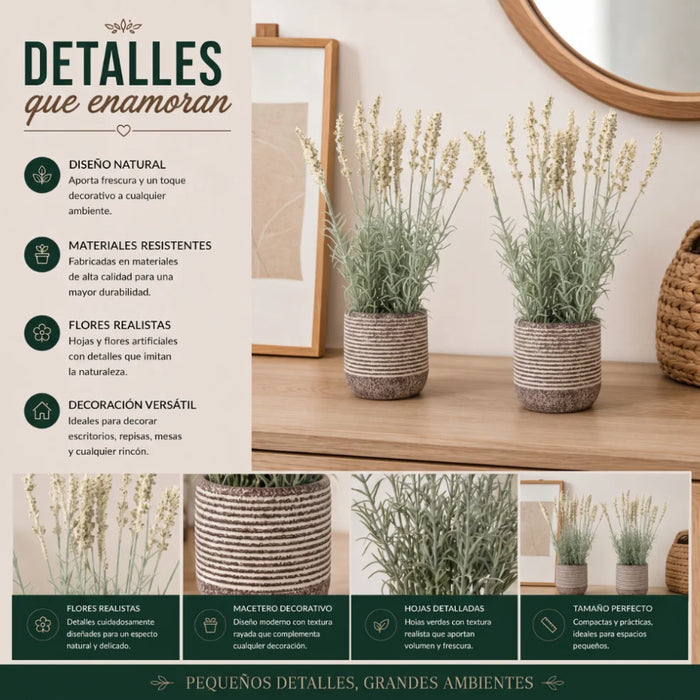 Set 2 Plantas Artificiales Flores Lavanda Decoracion Hogar