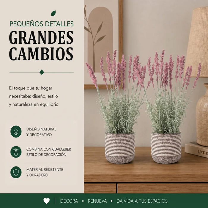 Set 2 Plantas Artificiales Flores Lavanda Decoracion Hogar
