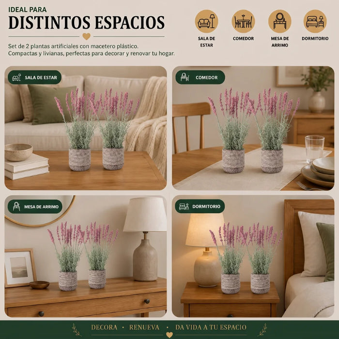 Set 2 Plantas Artificiales Flores Lavanda Decoracion Hogar