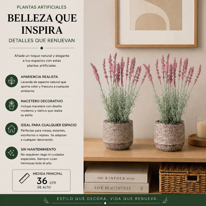 Set 2 Plantas Artificiales Flores Lavanda Decoracion Hogar