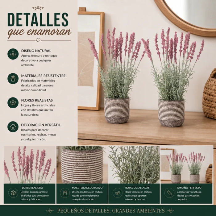 Set 2 Plantas Artificiales Flores Lavanda Decoracion Hogar