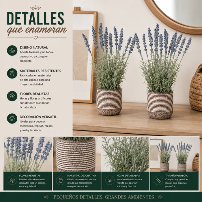 Set 2 Plantas Artificiales Flores Lavanda Decoracion Hogar