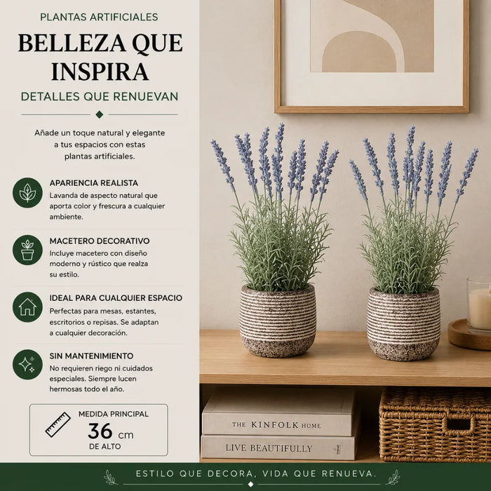 Set 2 Plantas Artificiales Flores Lavanda Decoracion Hogar