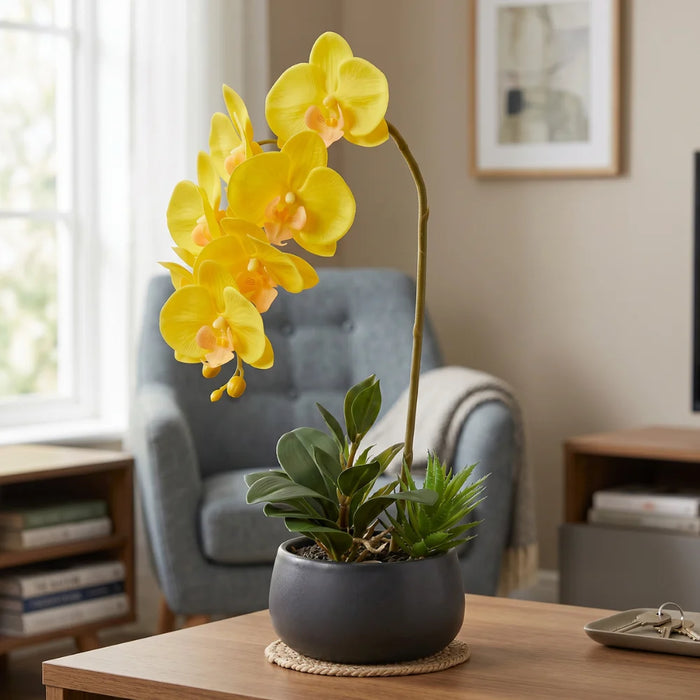 Set 2 Plantas Artificiales Orquidea Maceta Decoracion Hogar