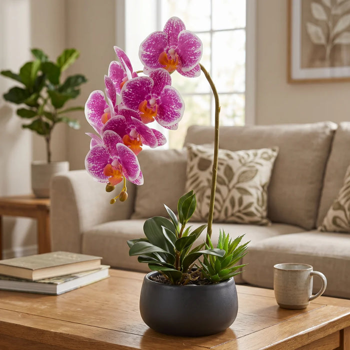 Set 2 Plantas Artificiales Orquidea Maceta Decoracion Hogar