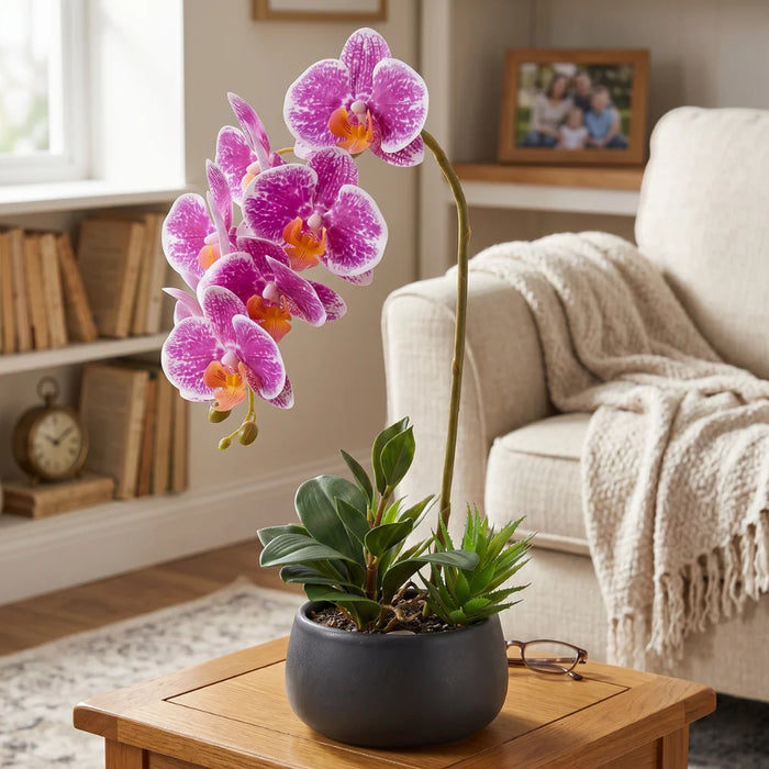 Set 2 Plantas Artificiales Orquidea Maceta Decoracion Hogar