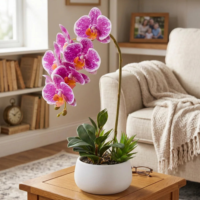 Set 2 Plantas Artificiales Orquidea Maceta Decoracion Hogar