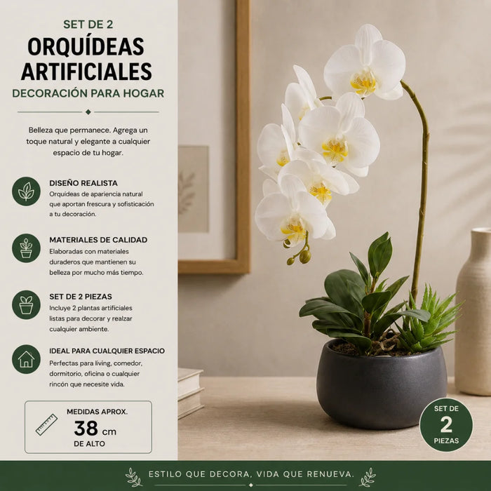 Set 2 Plantas Artificiales Orquidea Maceta Decoracion Hogar
