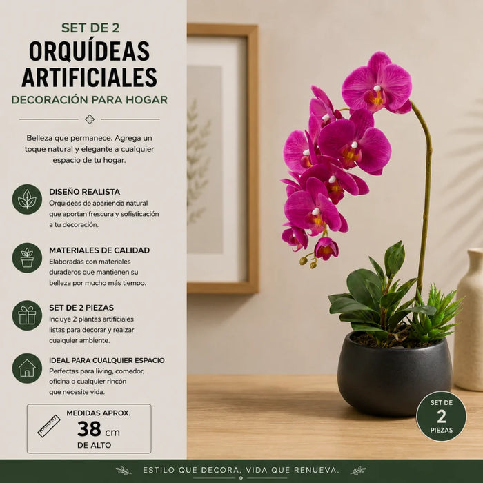 Set 2 Plantas Artificiales Orquidea Maceta Decoracion Hogar