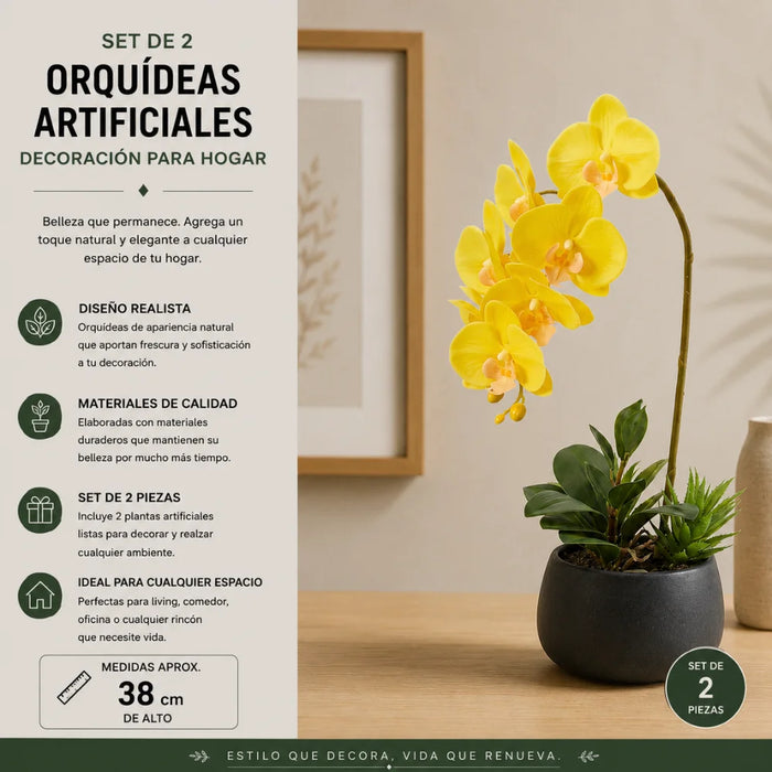 Set 2 Plantas Artificiales Orquidea Maceta Decoracion Hogar