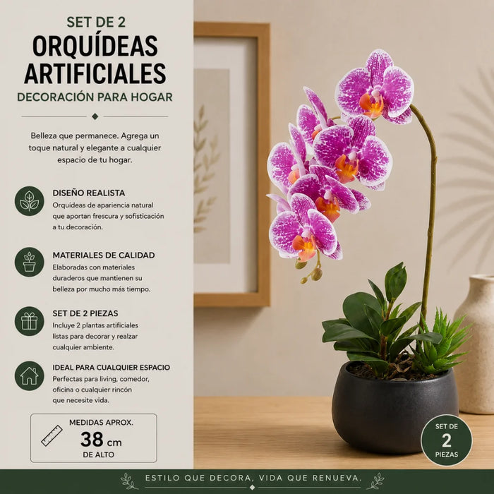 Set 2 Plantas Artificiales Orquidea Maceta Decoracion Hogar