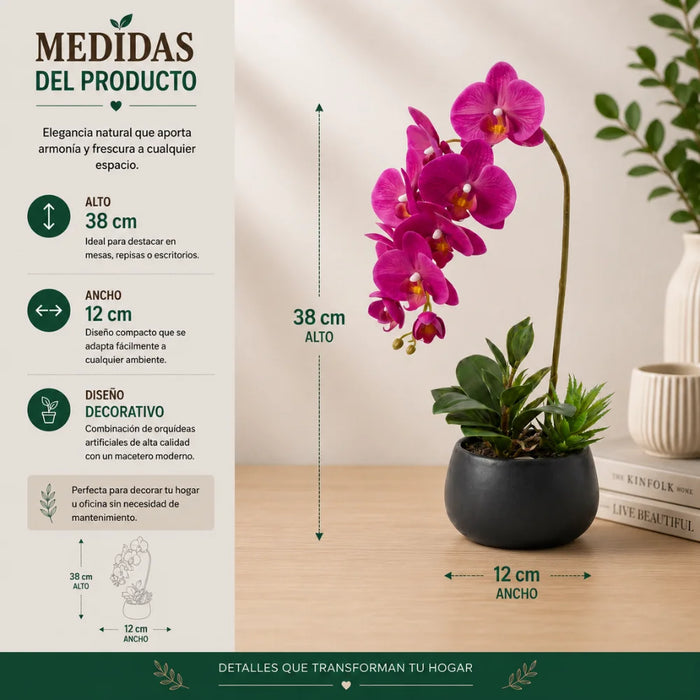 Set 2 Plantas Artificiales Orquidea Maceta Decoracion Hogar