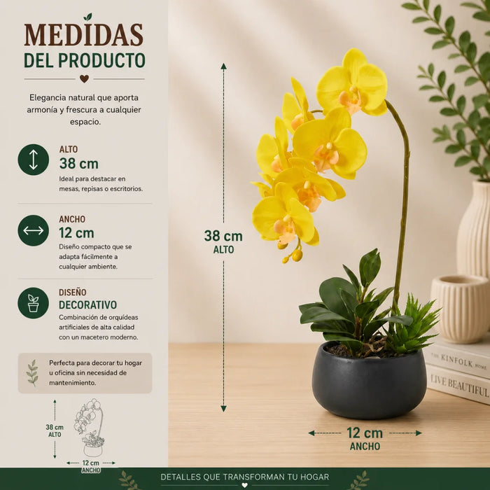 Set 2 Plantas Artificiales Orquidea Maceta Decoracion Hogar