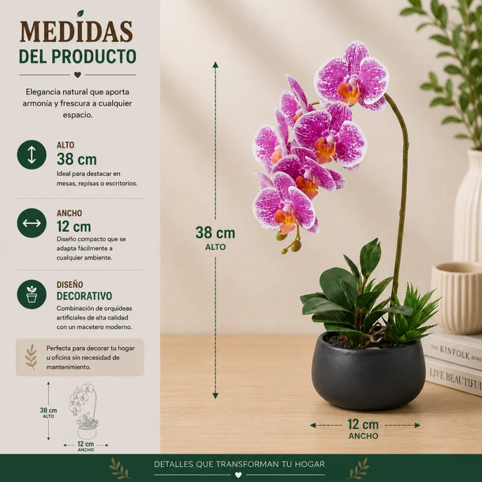 Set 2 Plantas Artificiales Orquidea Maceta Decoracion Hogar