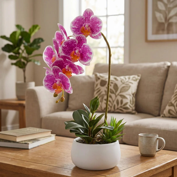 Set 2 Plantas Artificiales Orquidea Maceta Decoracion Hogar