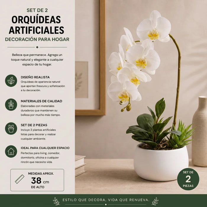 Set 2 Plantas Artificiales Orquidea Maceta Decoracion Hogar