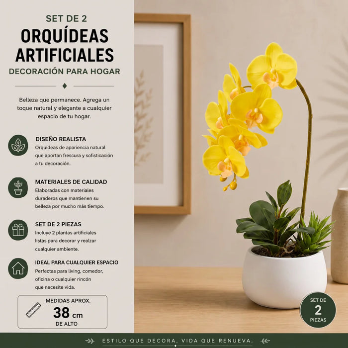 Set 2 Plantas Artificiales Orquidea Maceta Decoracion Hogar