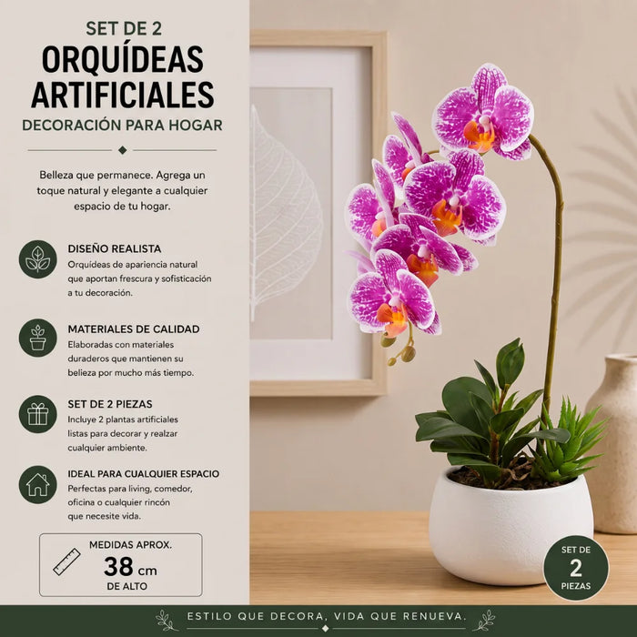 Set 2 Plantas Artificiales Orquidea Maceta Decoracion Hogar