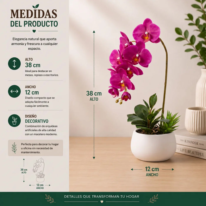 Set 2 Plantas Artificiales Orquidea Maceta Decoracion Hogar