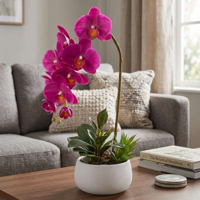 Set 2 Plantas Artificiales Orquidea Maceta Decoracion Hogar
