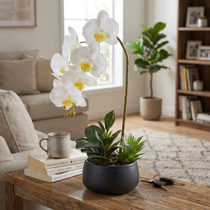 Set 2 Plantas Artificiales Orquidea Maceta Decoracion Hogar